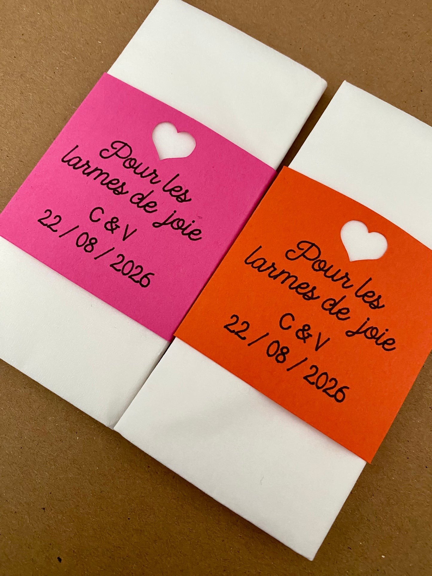Pochettes Orange & Fuschia + Mouchoirs « Larme de joie »