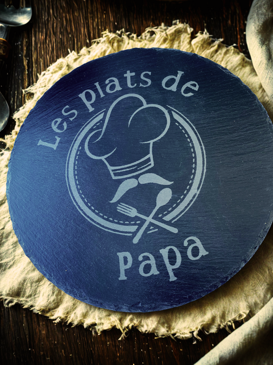 Ardoise gravée "Les plats de Papa"