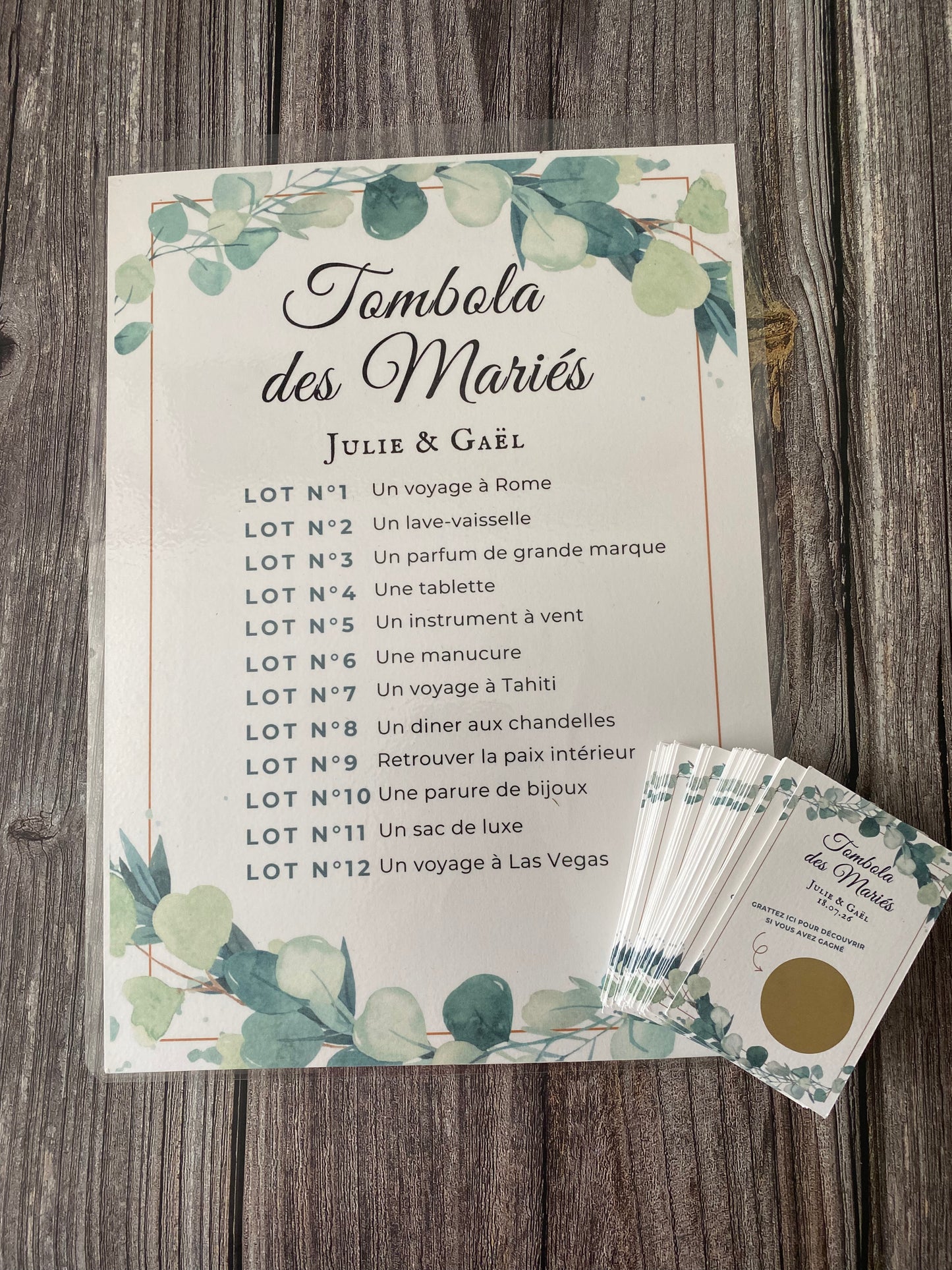 Tombola des Mariées - Thème sauge et chic